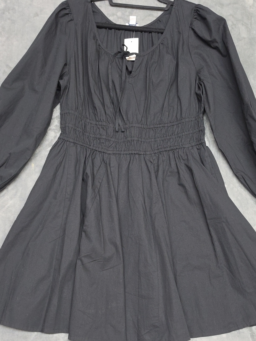 J. Crew Black Long-Sleeve Smocked-Waist Dress